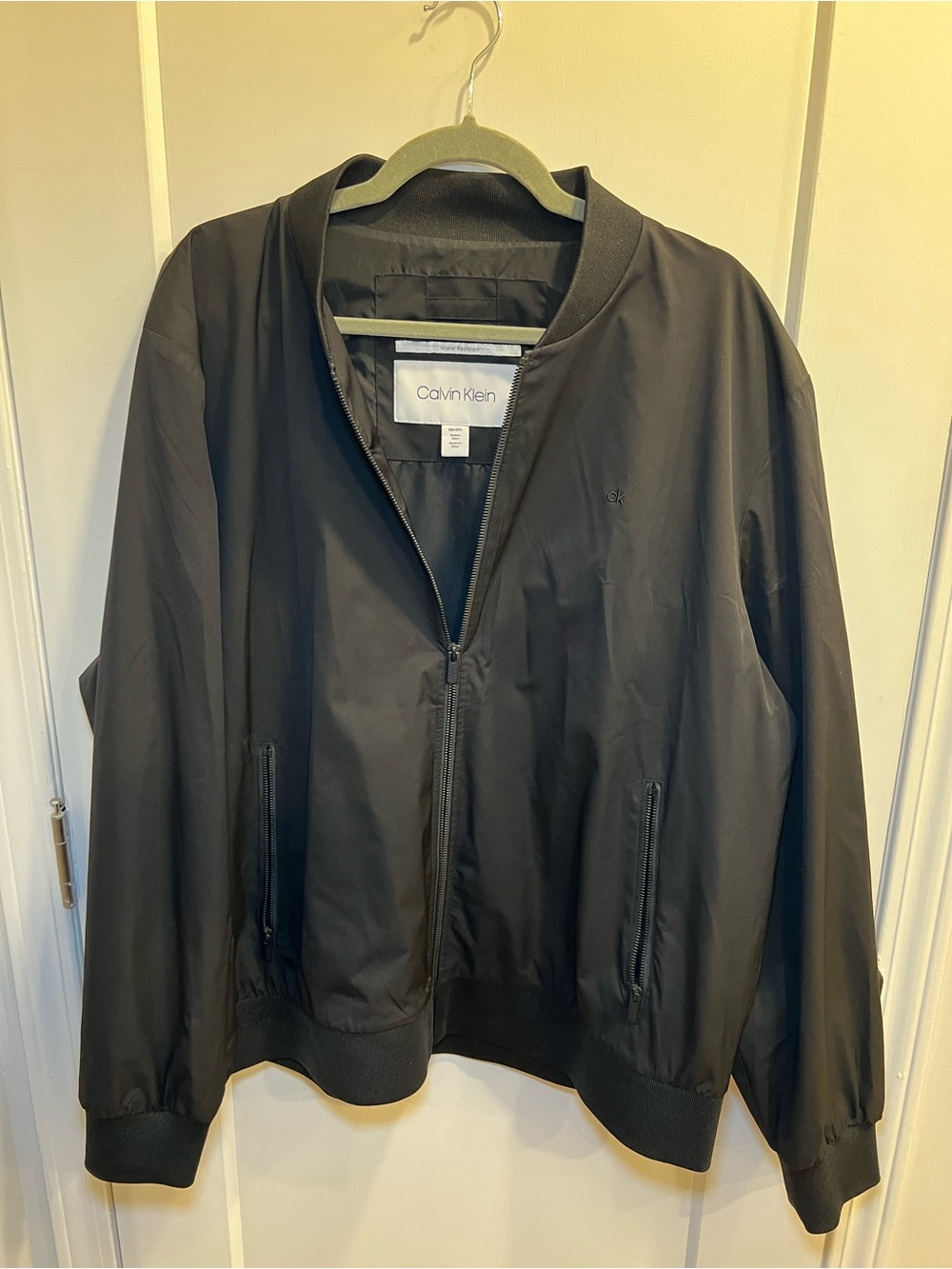 Calvin Klein Men's Black Bomber Jacket with Subtle Logo